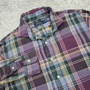 Polo Ralph Lauren Shirt Mens Large Colorful Plaid Button Up Long Sleeve Office
